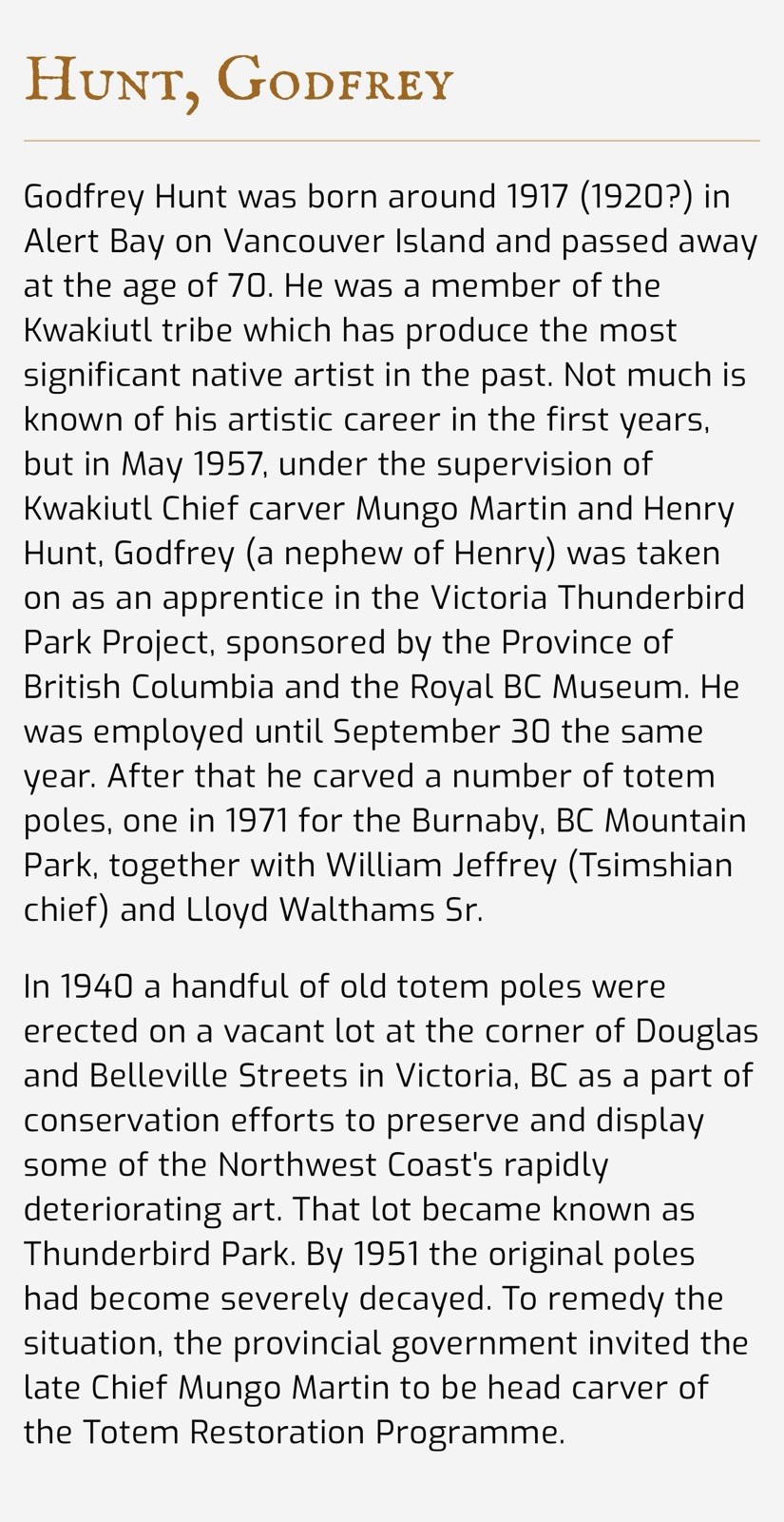 Northwest Coast Carved Cedar Statue by the Late Master Carver Godfrey Hunt