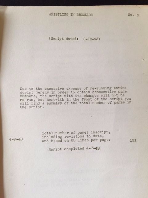 WHISTLING IN BROOKLYN *FILE COPY SCRIPT*