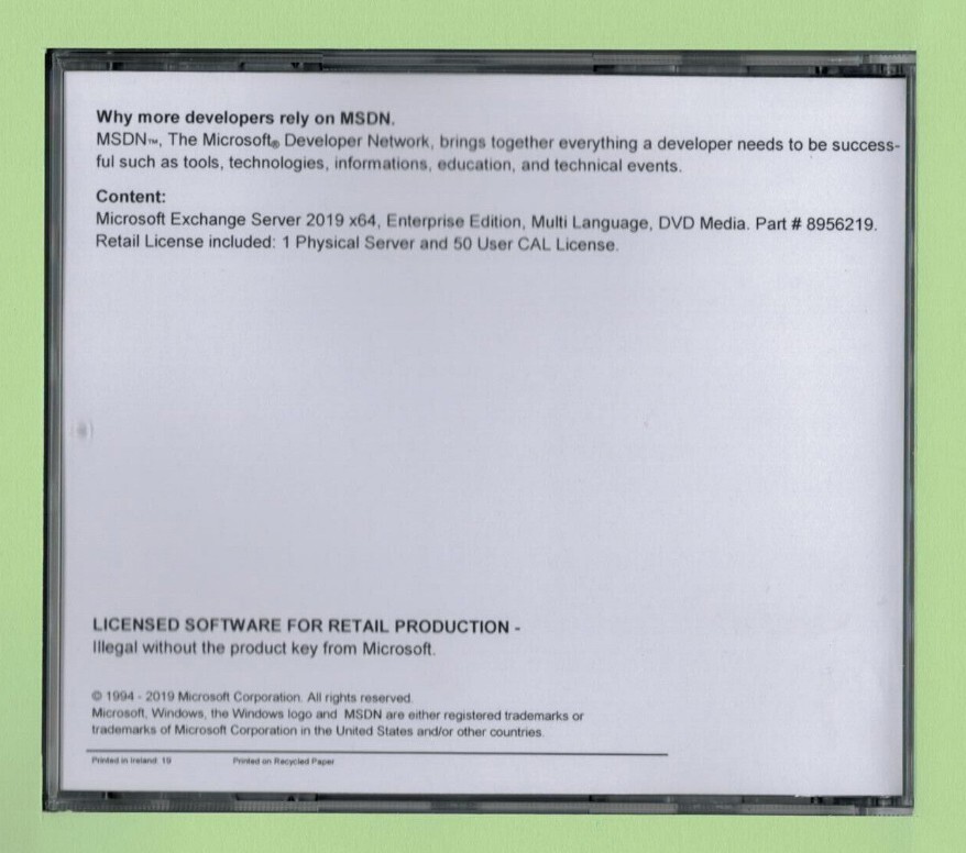 Microsoft Exchange Server 2019 Enterprise w 50 CALs. Important Read Description