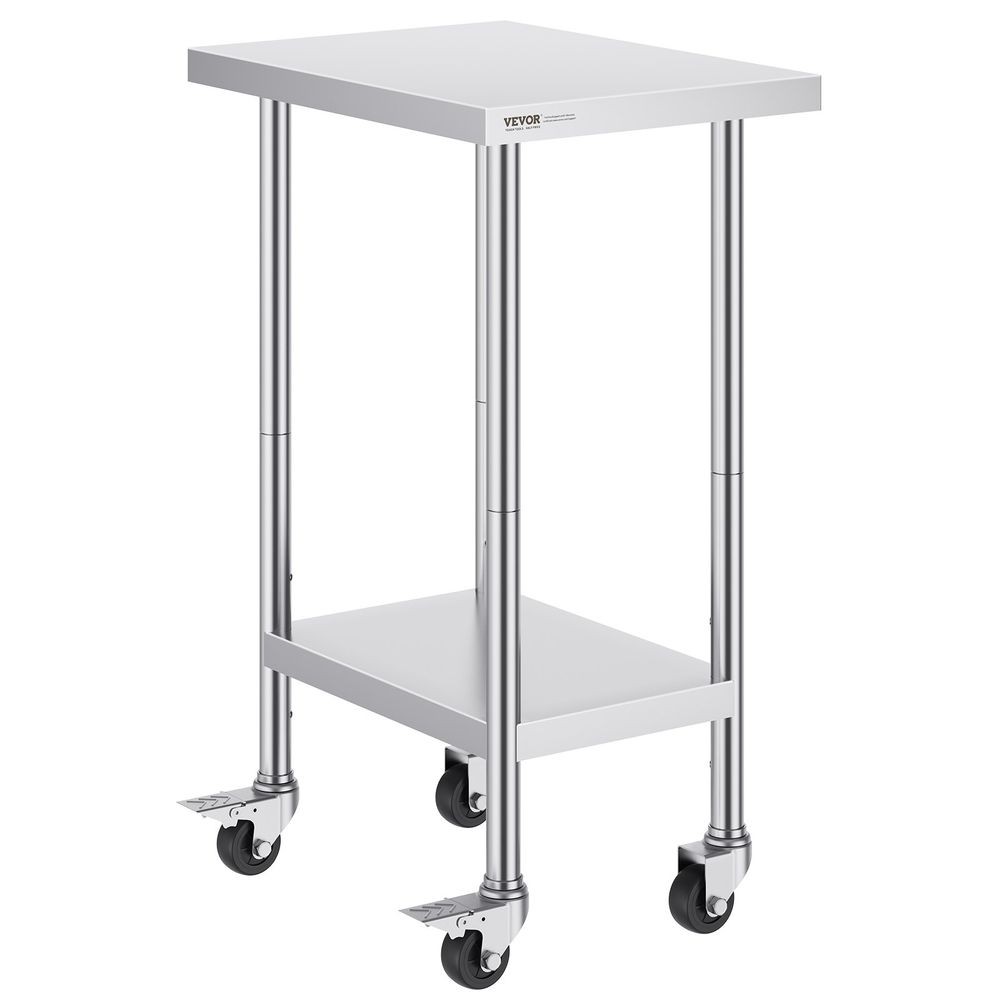 Adjustable Stainless Table 24x18x38" 4 Wheels 3 Height Settings Silver