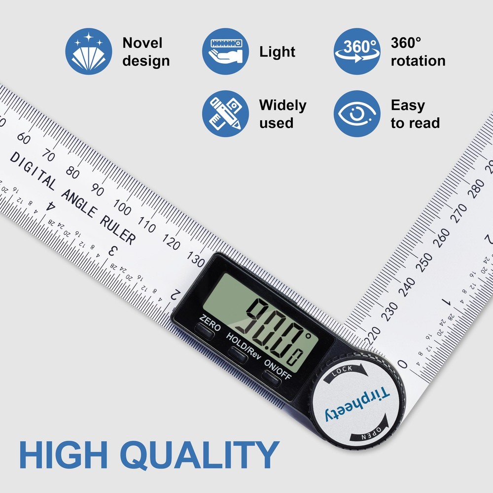 Tirpheety Digital Angle Finder Protractor, 3rd Generation Quick 7inch, White