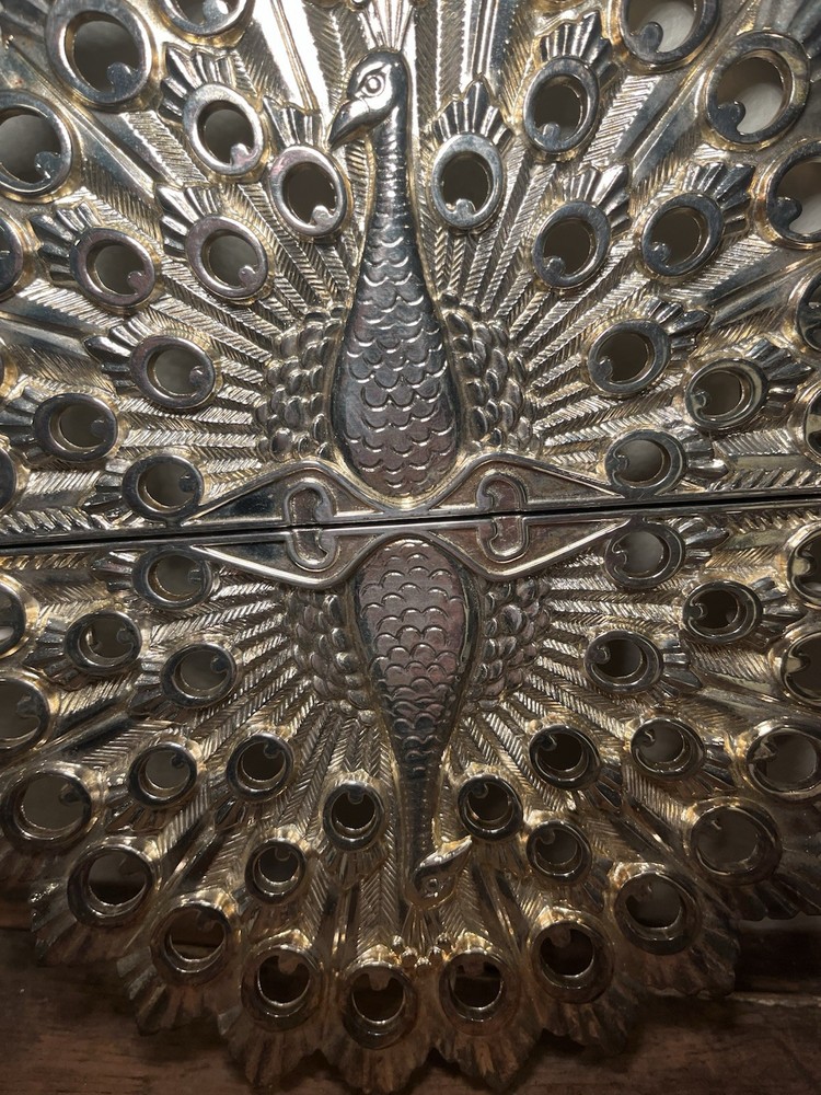 Art Deco Silverplated Zinc PEACOCK TRIVET Godinger, Expandable with Original Box