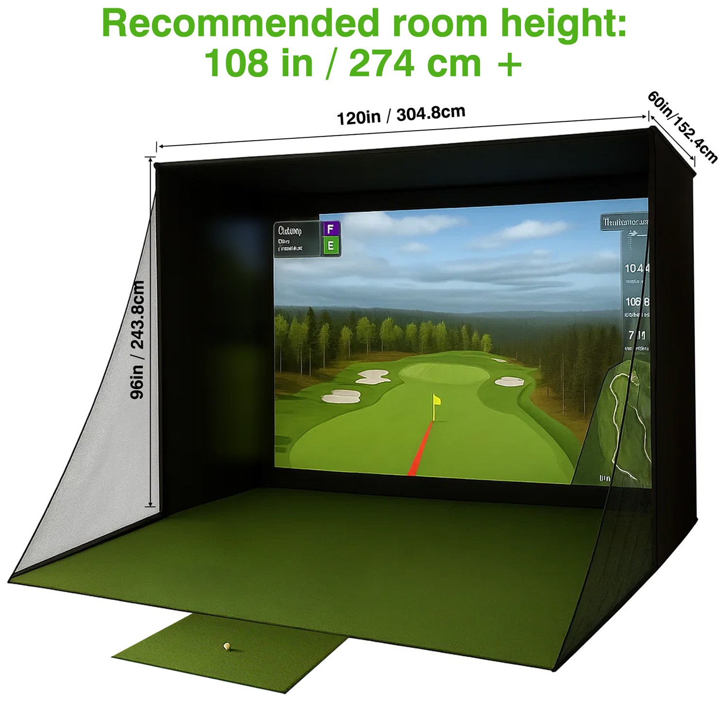 10 × 8 ft Enhanced Edition Golf Simulator Enclosure Nets Sturdy Indoor Golf Cage