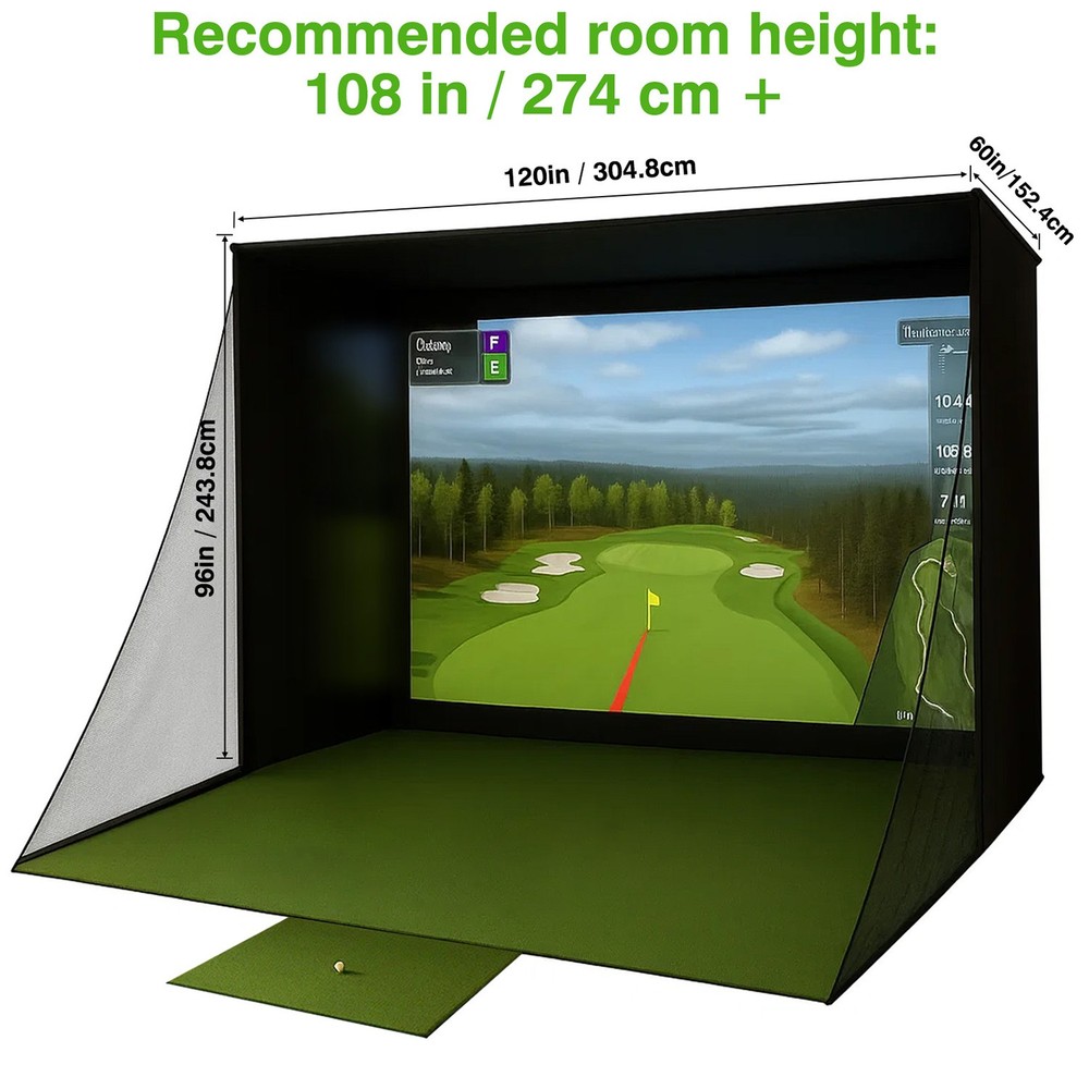 Golf Simulator Cage 10 × 8 ft Golf Enclosure Nets HD Impact Projection Screen