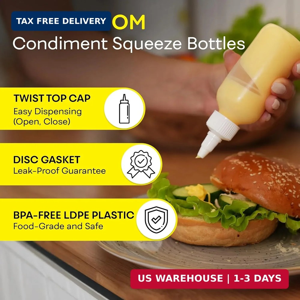 BRIGHTFROM Squeeze Bottles - 4 OZ Empty Plastic Containers for Dressing, Sauces