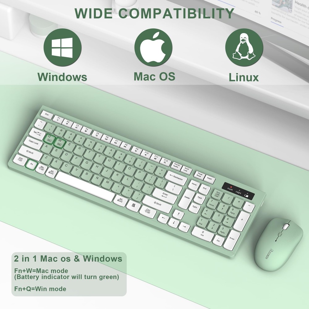 Wireless Keyboard and Mouse Combo, Full-Sized Wireless Keyboard and Adjustabl...