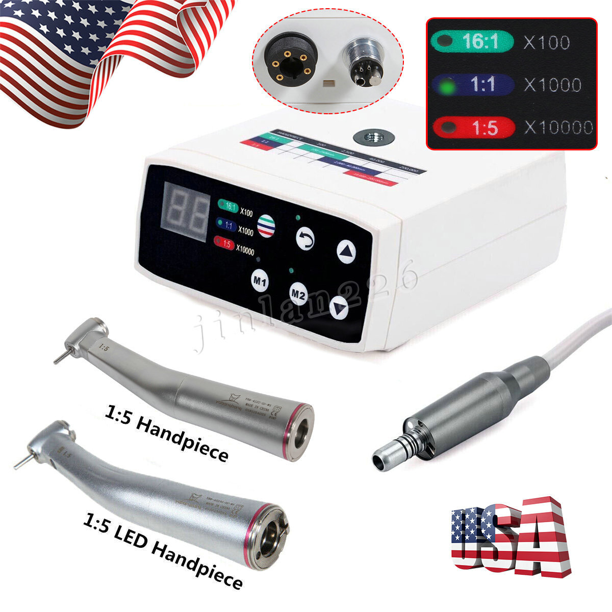 NSK Style Dental Brushless LED Electric Micro Motor 1:1/1:5 Increasing Handpiece