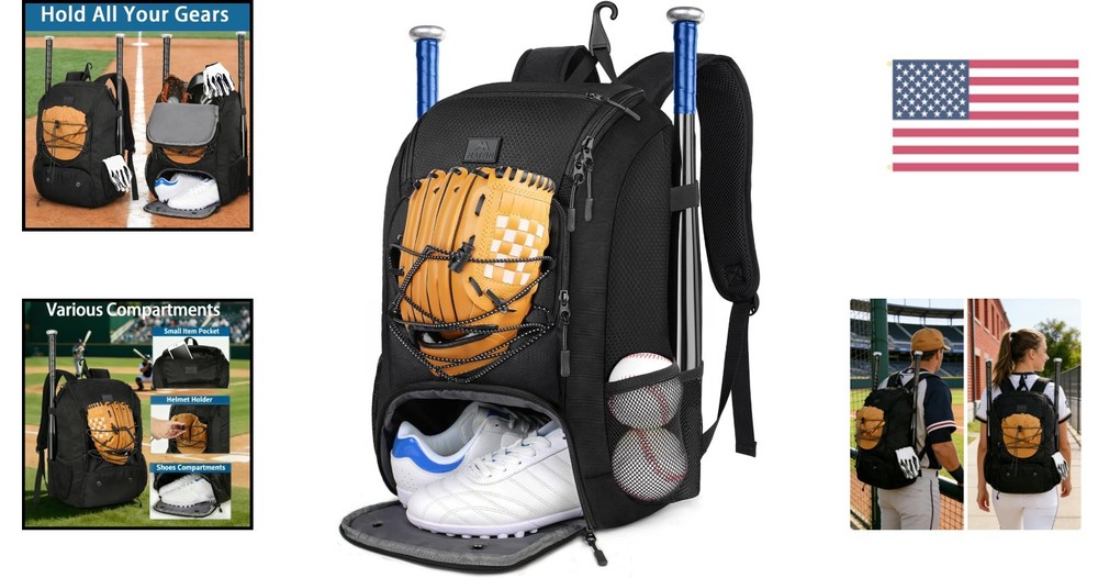 Lightweight Baseball Backpack with Shoe Compartment & Pockets
