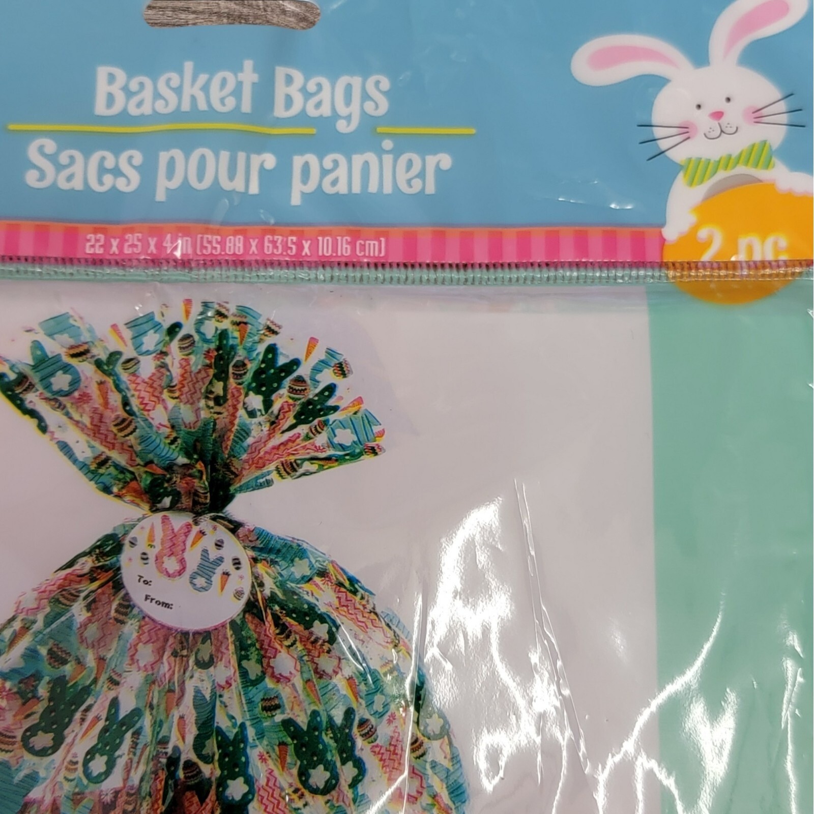 Easter Basket Bag 4 Pack Cellophane 22x25 Bunny Pink Orange Blue Green w/ Tags
