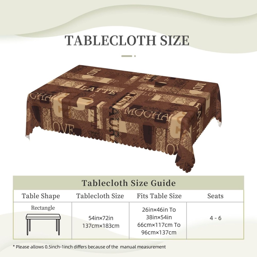 Coffee Theme Rectangle Tablecloths Latte Coffee Table Cloths Dacorative Kitch...