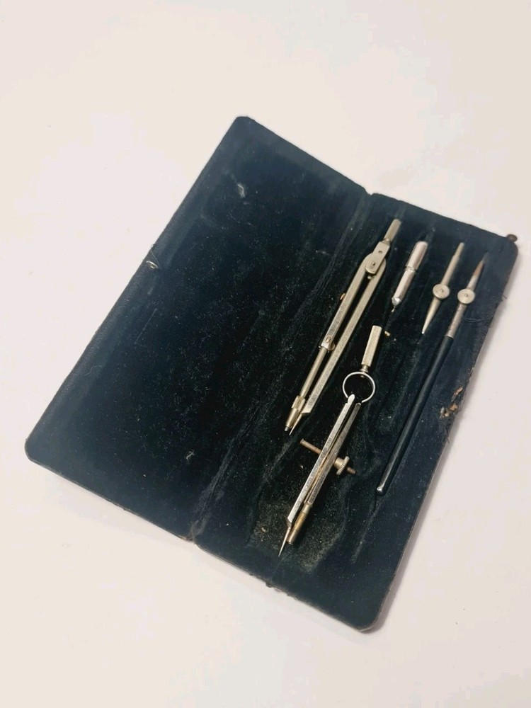 Vintage Boxed Technical Drawing Engineering Compass Set - Incomplete, Damaged