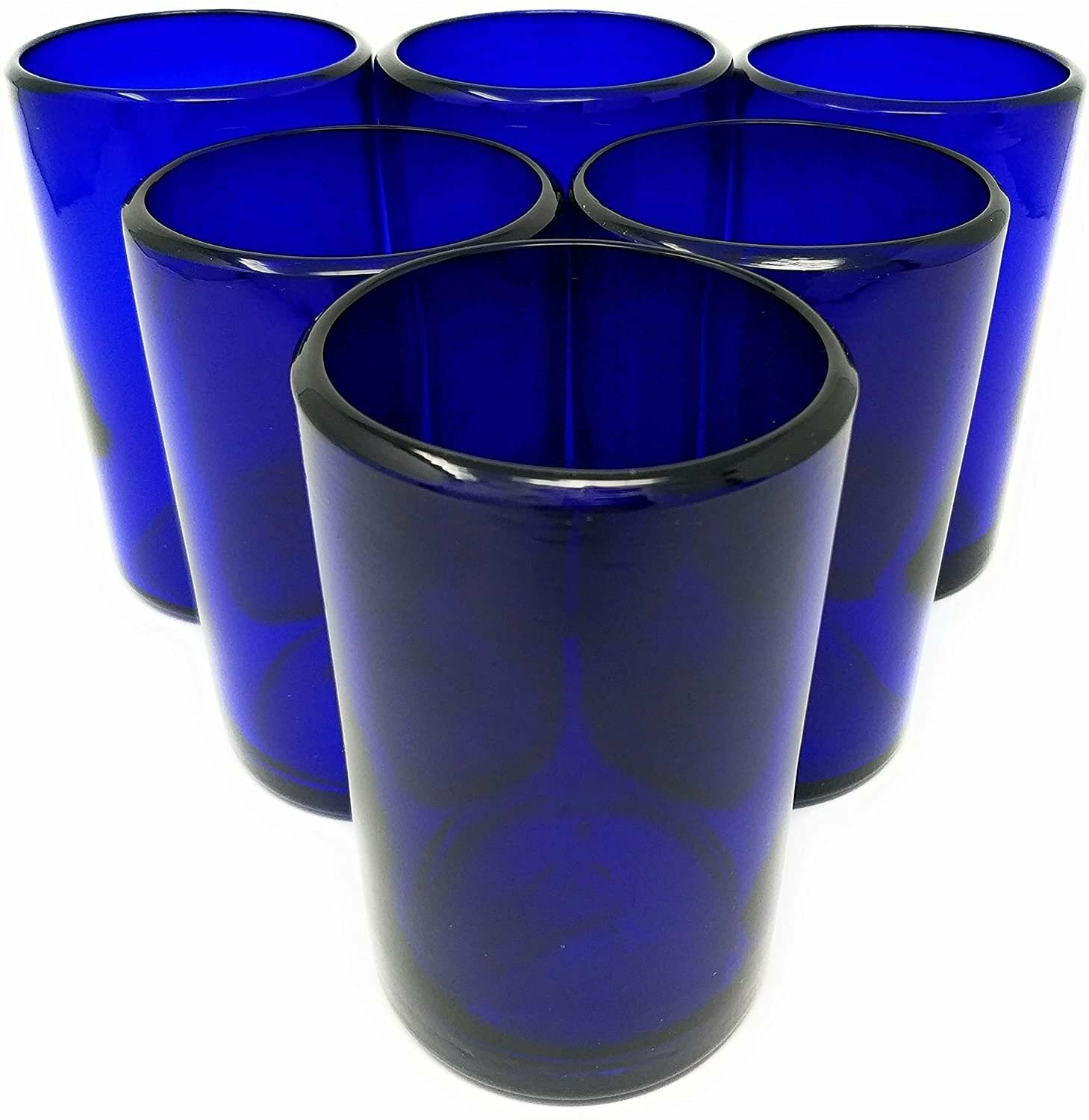 Hand Blown Mexican Drinking Glasses – Set of 6 Cobalt Water Glasses (14 oz each)