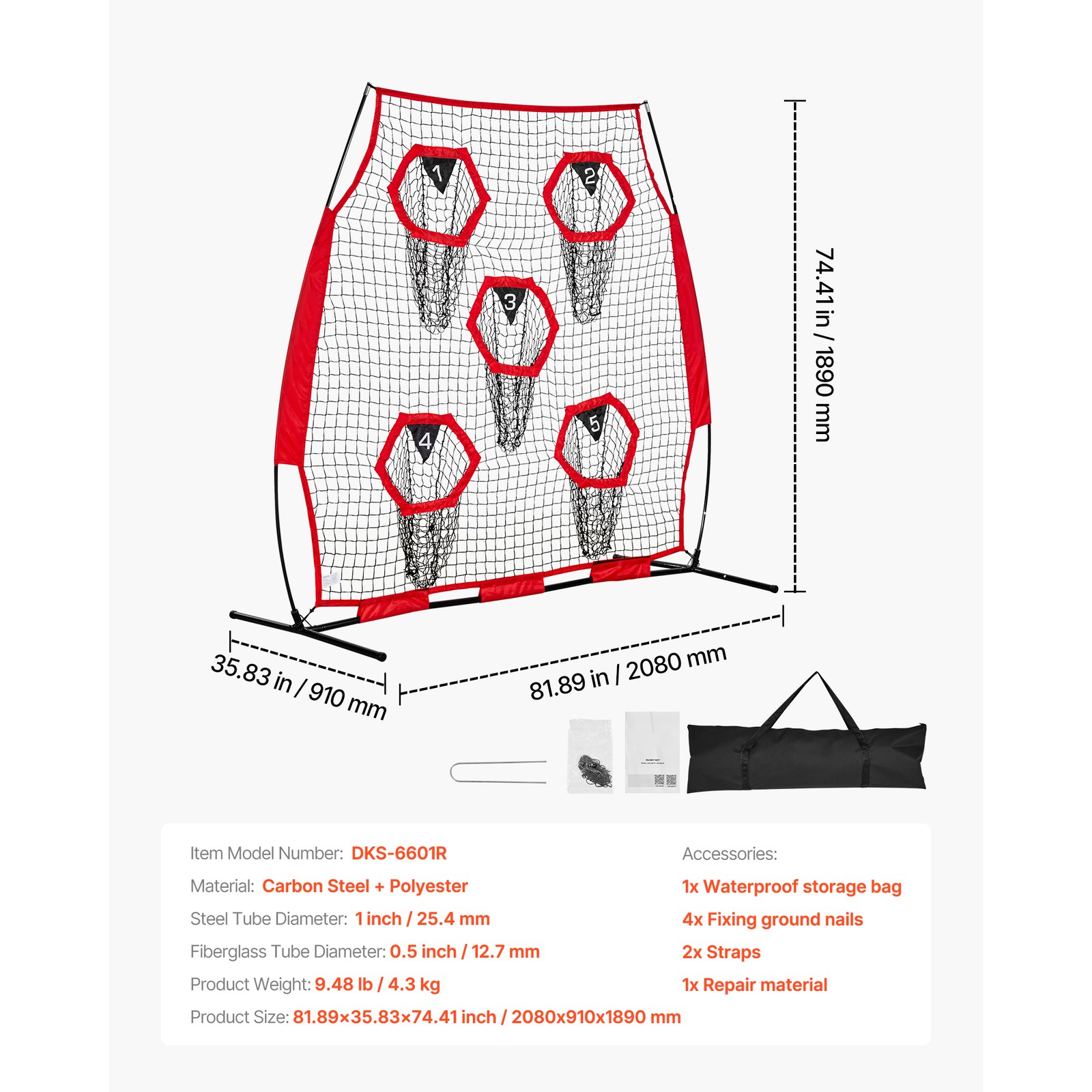 Uimoso 6x6 ft Portable Football Throwing Net for QB Training and Practice - Red