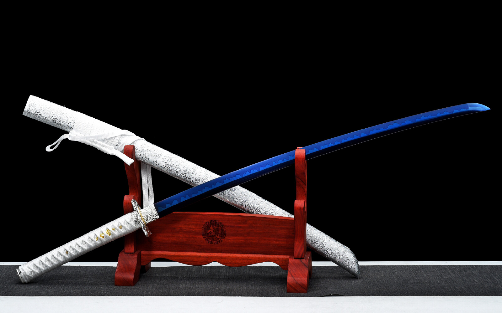 Blue White Full Tang Japanese Sword 1095Carbon Steel Battle Ready Samurai Katana