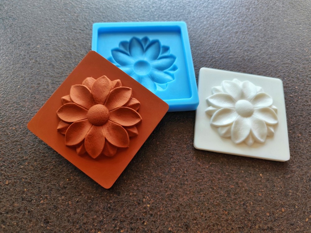 Silicone mold for square tile with 3d flower element | Handmade tiles
