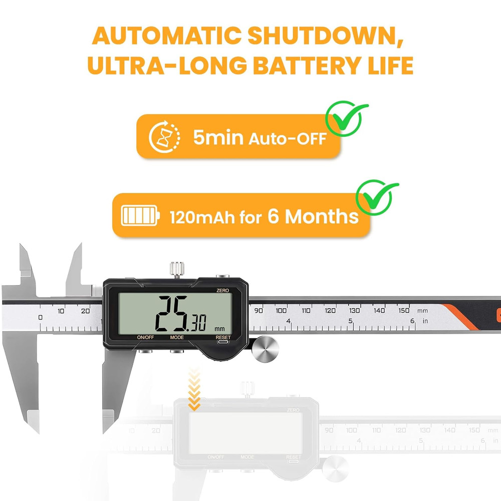 HARDELL Digital Caliper, Rechargeable Digital Caliper 6 inch with Reset Setting,
