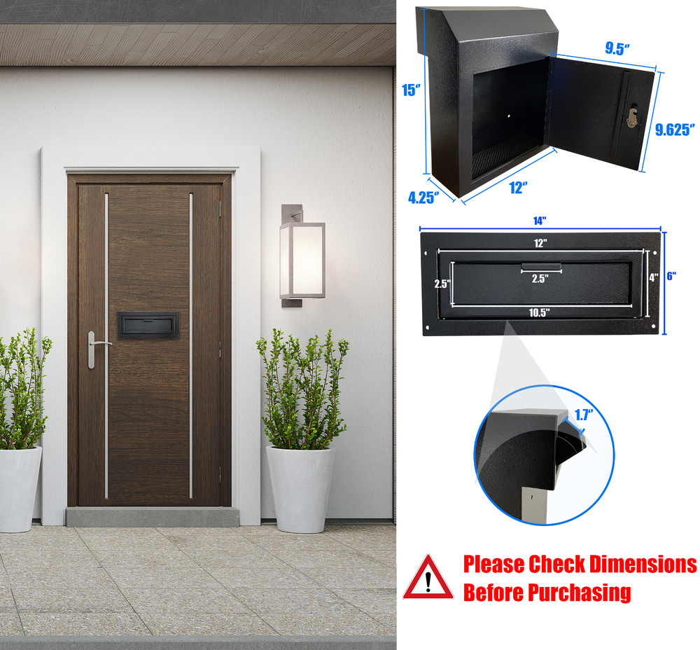 OPEN BOX Through the Door Locking Mail Drop Box, Theft Proof Payment Mailbox