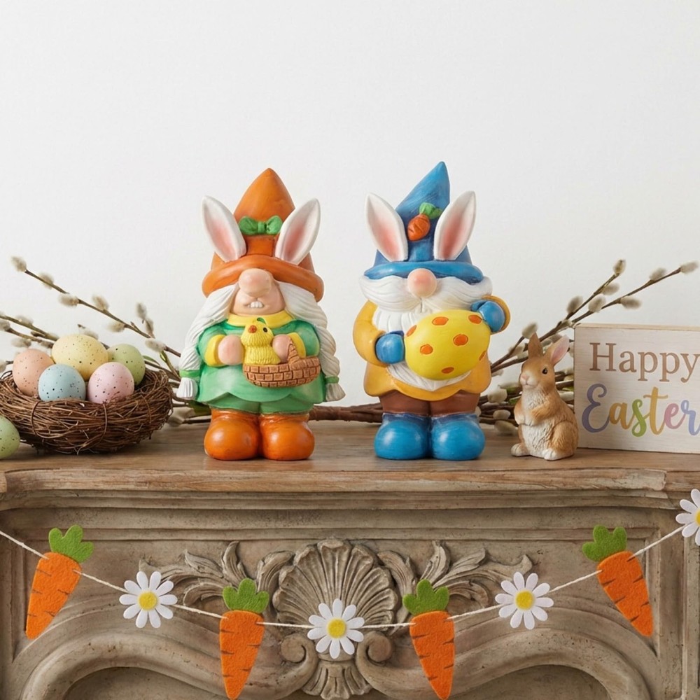 WINTS Easter Gnomes Figurine for Home,2PCS Resin Easter Gnome Indoor with Easter