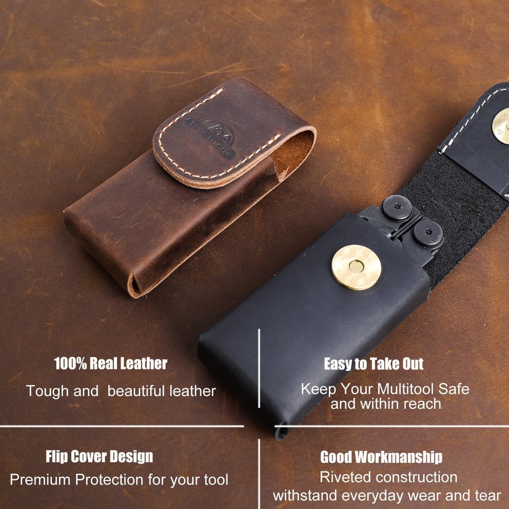 Topstache Leather Multitool Sheath for Belt - Holster Medium, Black
