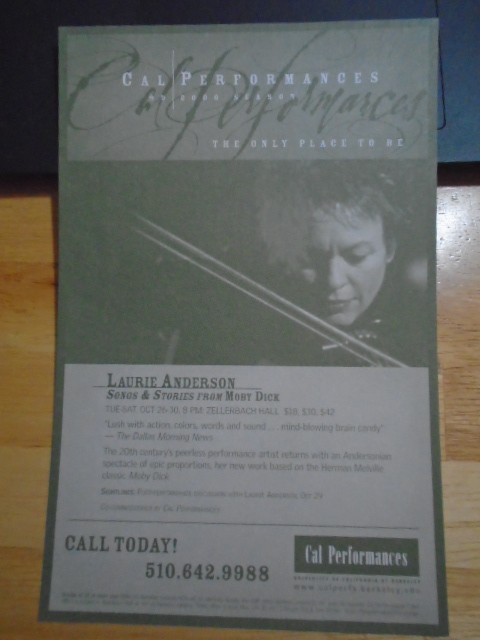 VERY RARE Laurie Anderson 1999 tour CONCERT FLYER Cal Performances MOBY DICK !