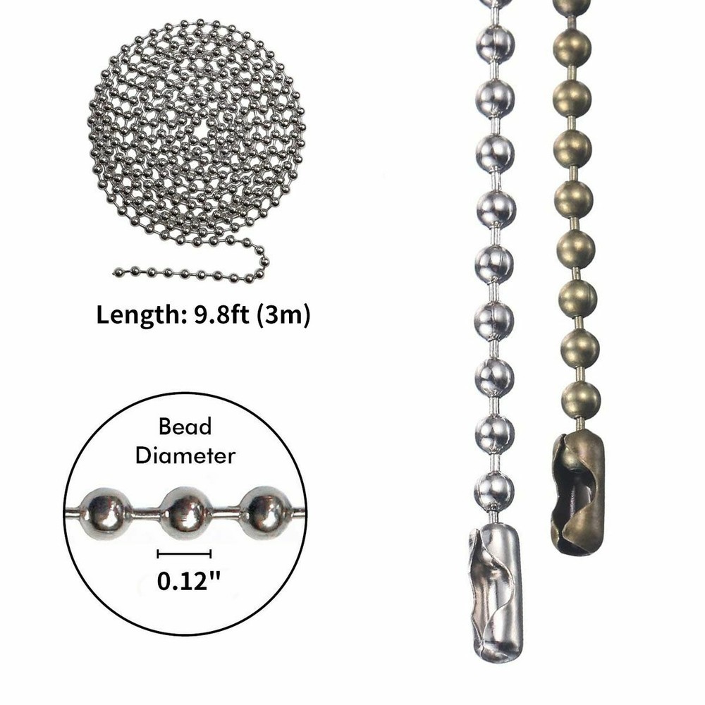 10Ft Ceiling Fan Pull Chain Beaded Extension Set Keychain Light Connectors Decor