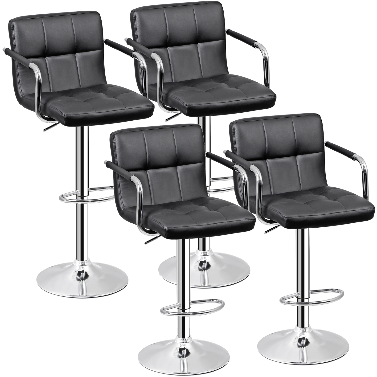 4PCS Adjustable Bar Stools PU Leather Modern Dinning Chair w/ Armrest & Backrest