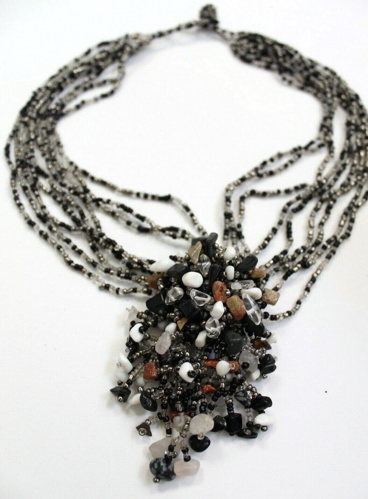 Boho Handmade Beaded Tassel Necklace Black