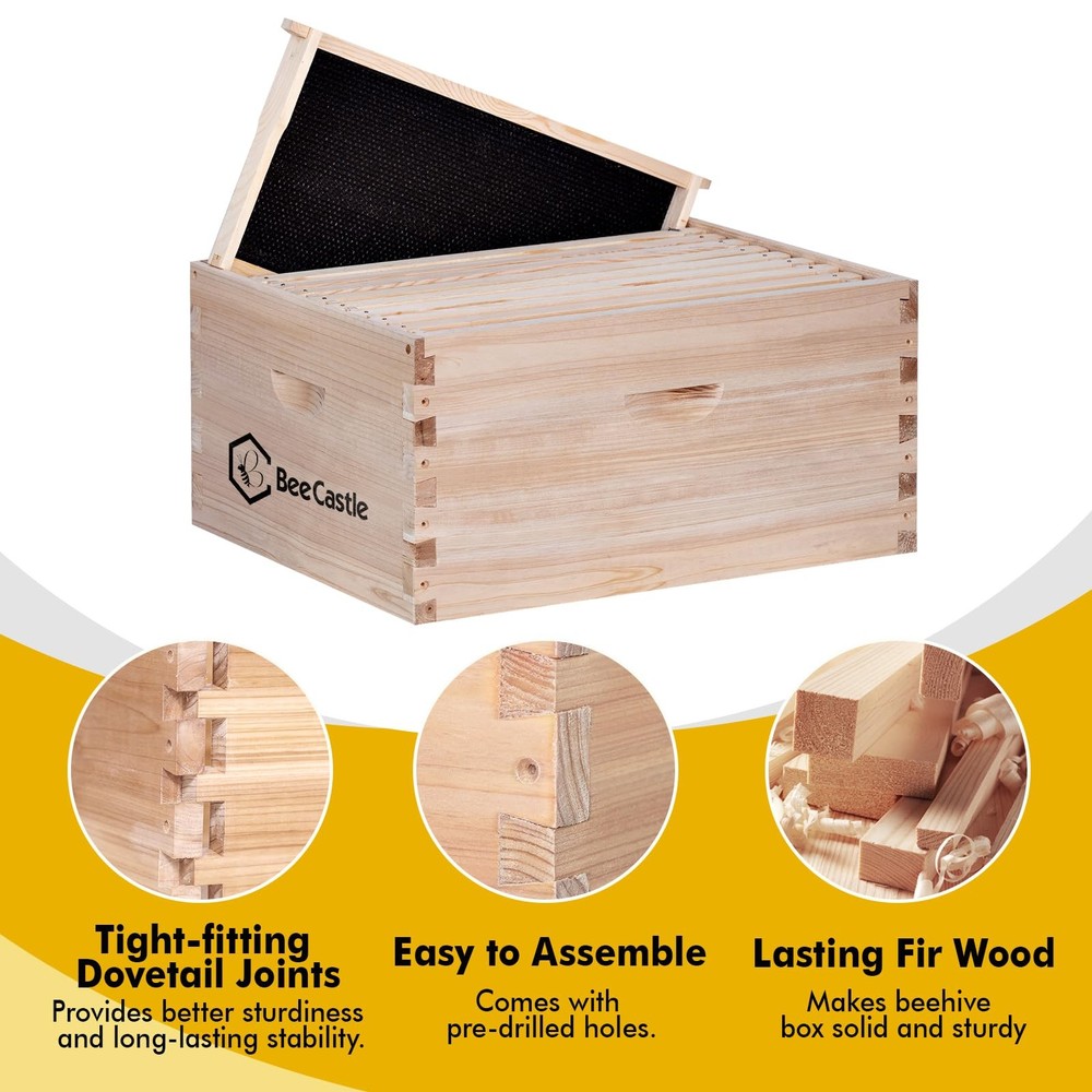 BeeCastle 10 Frame Deep Brood Bee Hive Box, Langstroth Honey Bee Hive Include...