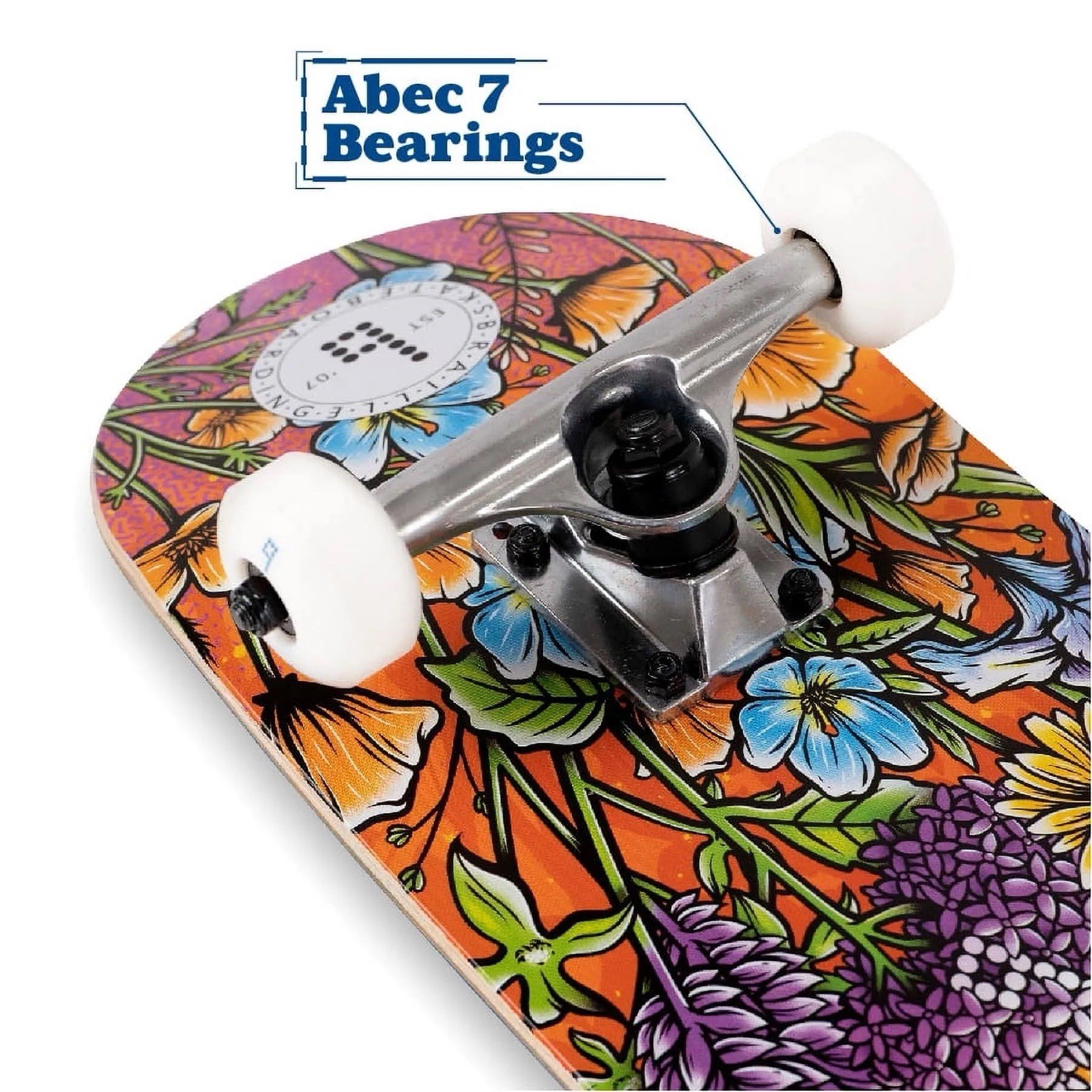 Braille Skateboard Flowers Colorful 31 In. x 7.75 In. Pro Complete Purple 💐