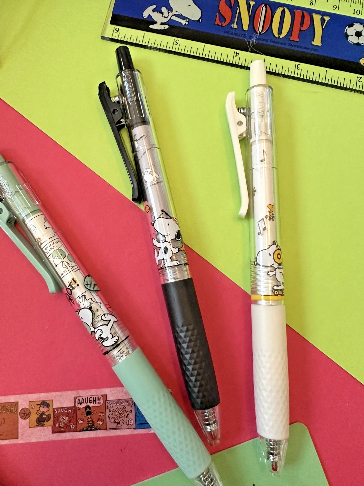 3 x Cute Snoopy Peanuts Pens 0.5mm Black Ink Soft Grip Gift New