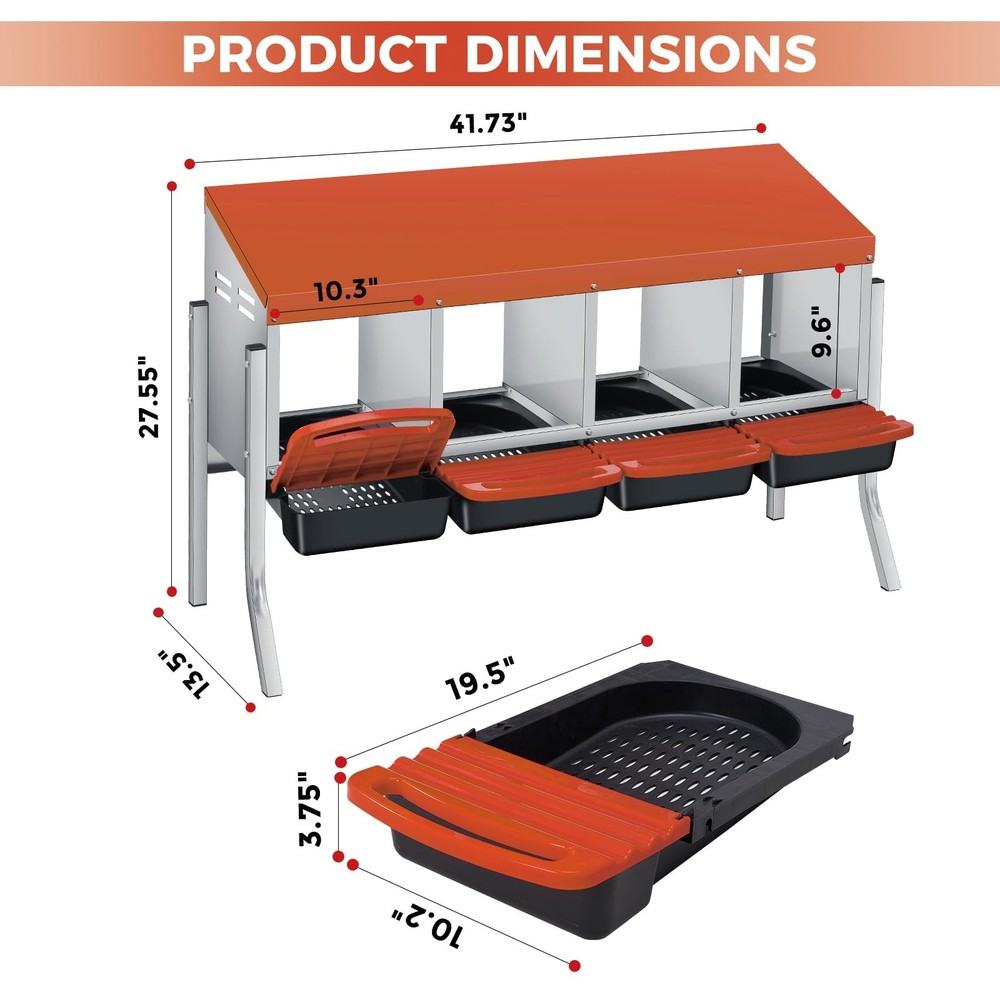 Chicken Nesting Boxes for Hens Laying Eggs 4 Compartments with Support Legs