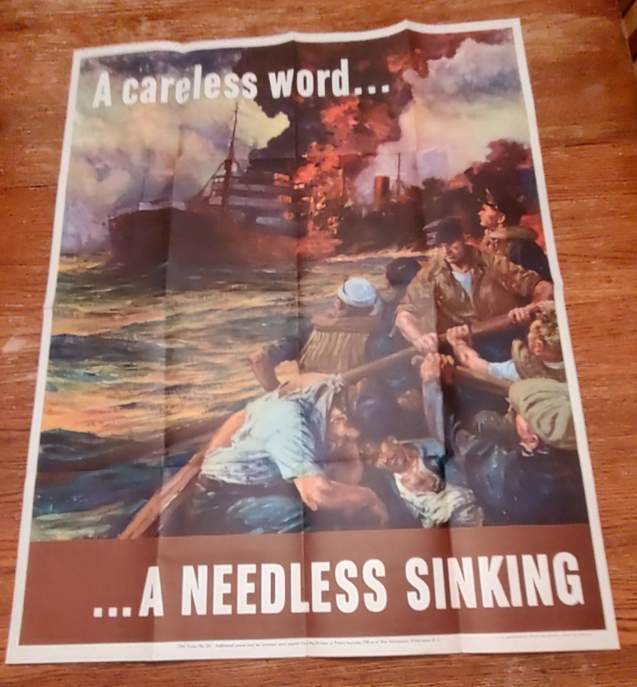 Original 1942 WWII poster: “A Careless Word… A Needless Sinking”