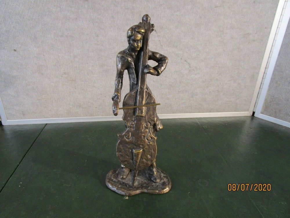 Bronze Cello Player Statue 9"