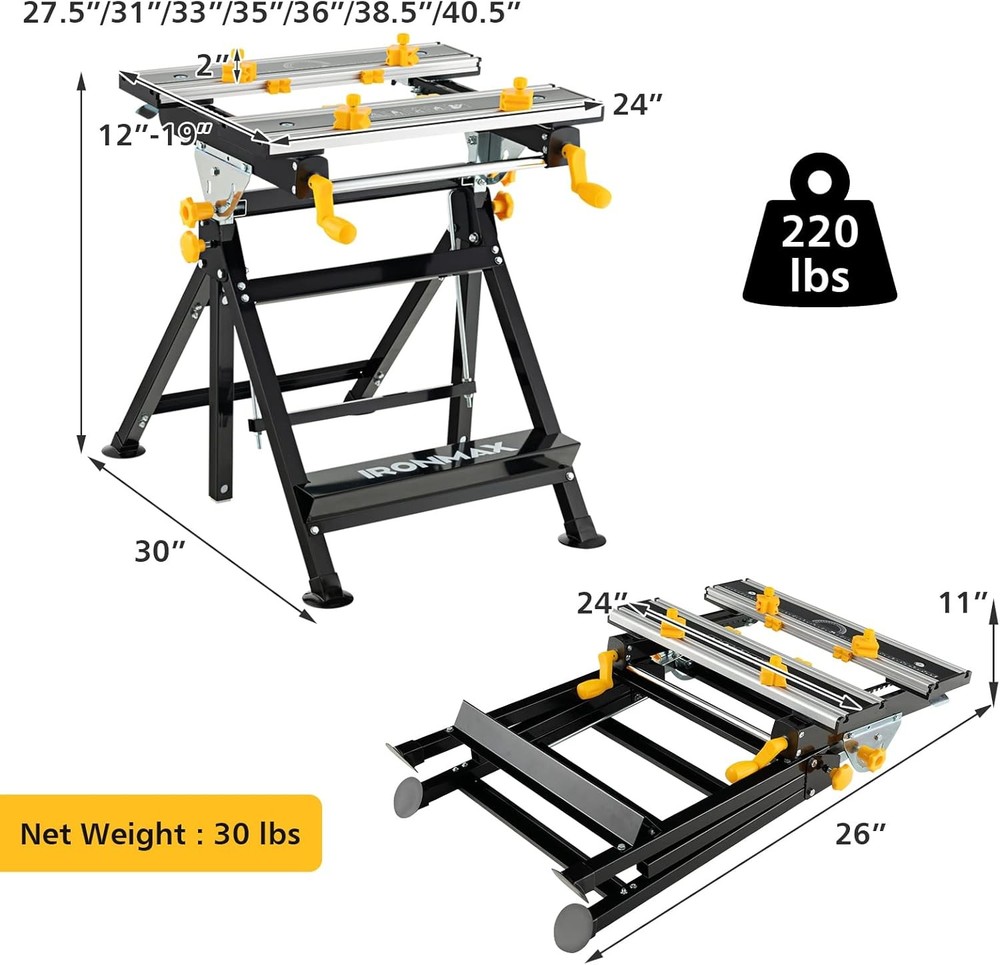 Goplus Portable Workbench, Folding Work Table w/Tiltable Platform, Metal
