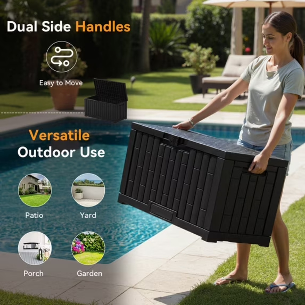 Gianna 60 Gallon Deck Box Lockable Outdoor Storage Resin Waterproof Black