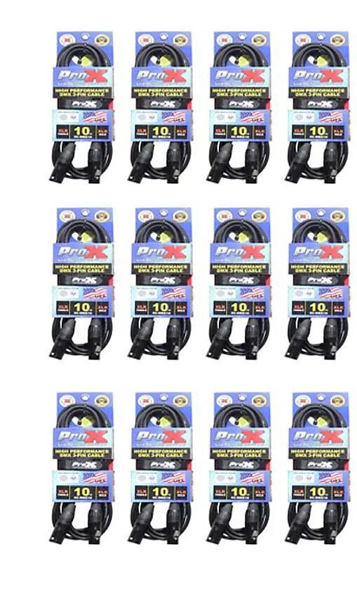 12 DMX Cables 3 Pin 10 ft DJ Lighting Shielded Data Cable- High Performance PROX