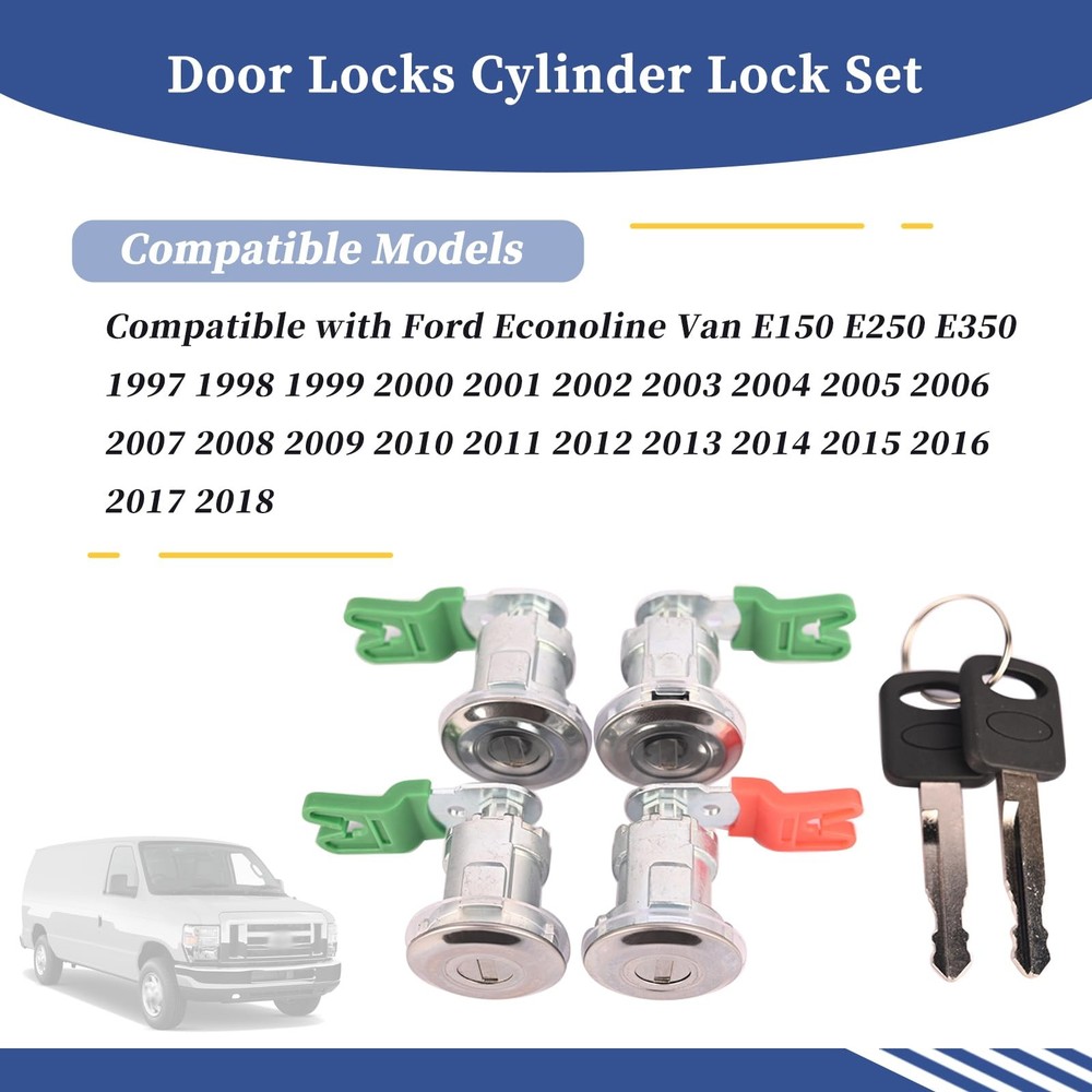 Door Locks Cylinder Lock Set Compatible with Ford Econoline Van/E-150/E-250/ ...