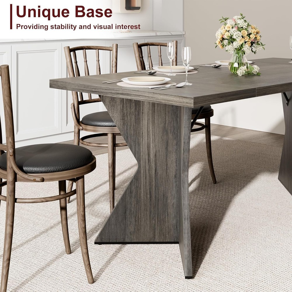 Rectangular Dining Table-Iron Foot 1 grey Panel Thick Triamine Double-Sided