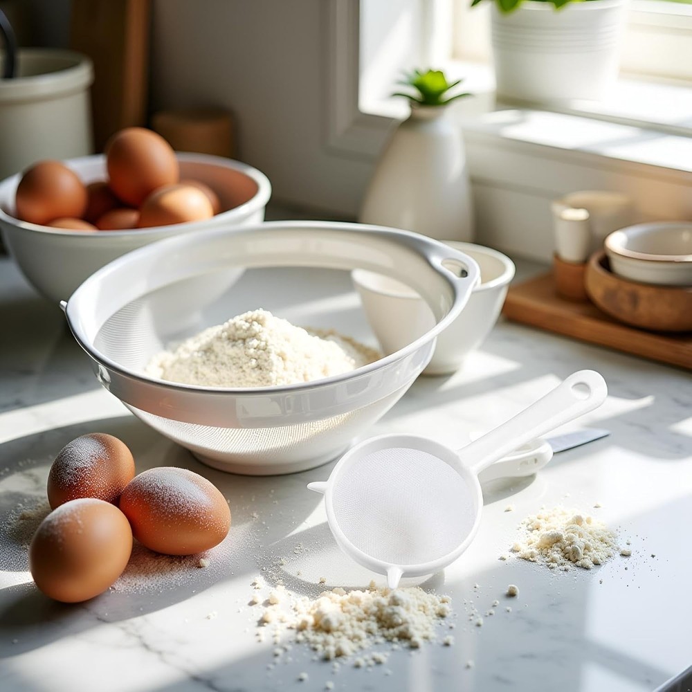 White Mesh Kitchen Sifter Plastic Mesh Strainers Sieve Colanders & Sieve