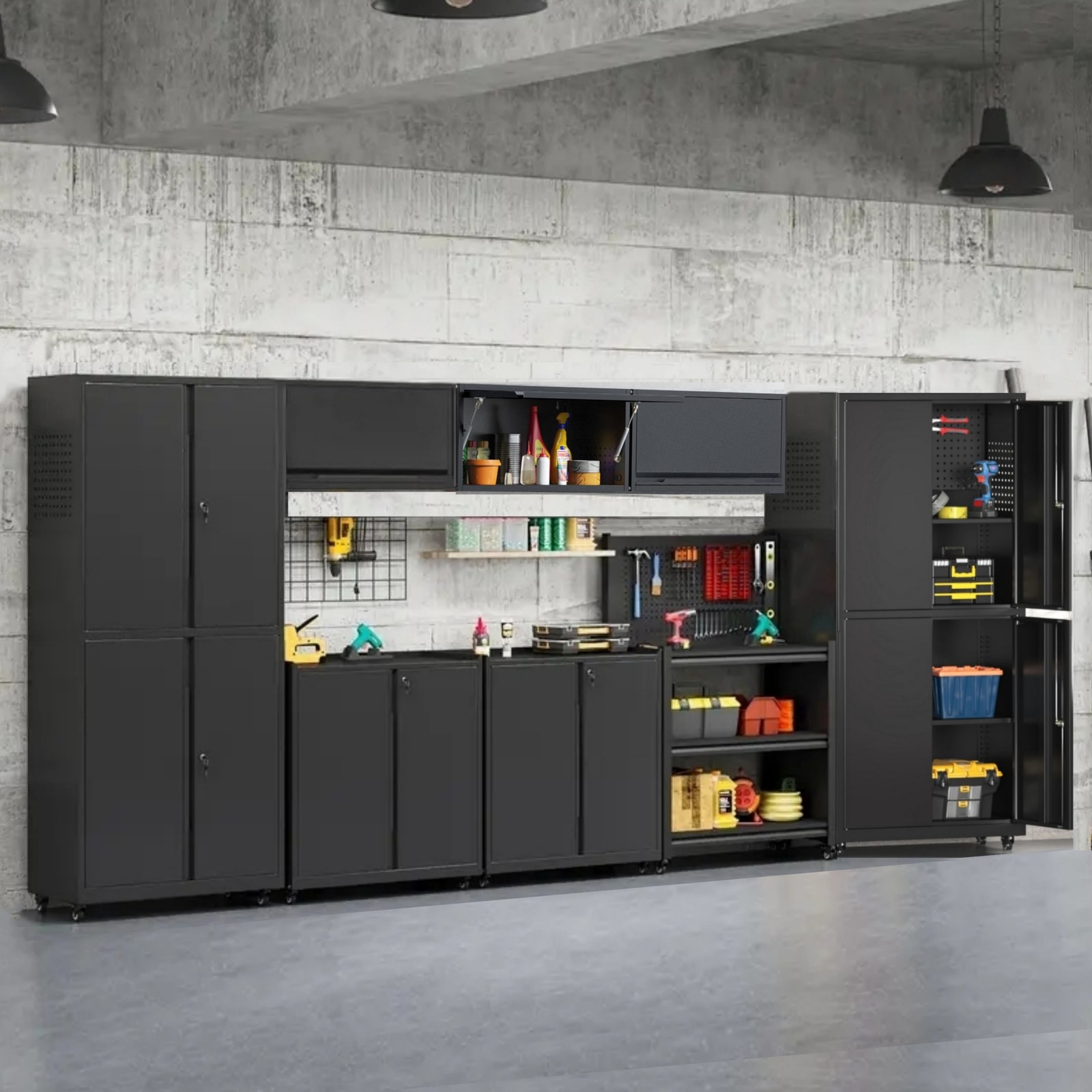 Garage Storage Cabinet System 8 Pcs Garage Workshop Set W/Steel Cabinet Shelves