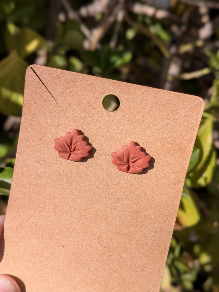 Polymer Clay Fall Autumn Leaf Stud Earrings