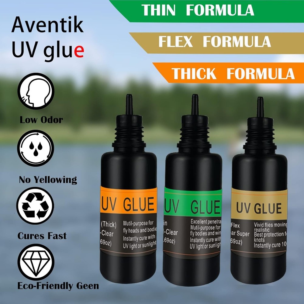 Fly Tying UV Resin Three Formula Thick,Thin and Super Flex Fly Tying Head Cem...
