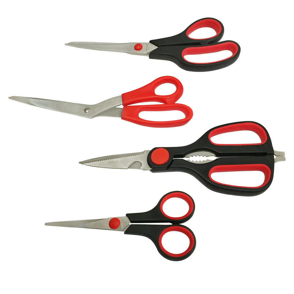 4 Pc Stainless Steel Scissors Set Heat Treated Sharp Assorted Shears Tools