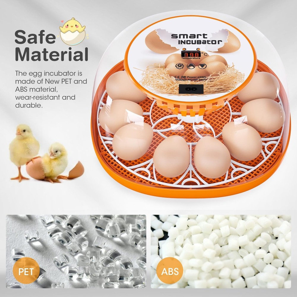 12 Egg Incubator with Automatic Egg Turning and Temperature Control, Automati...