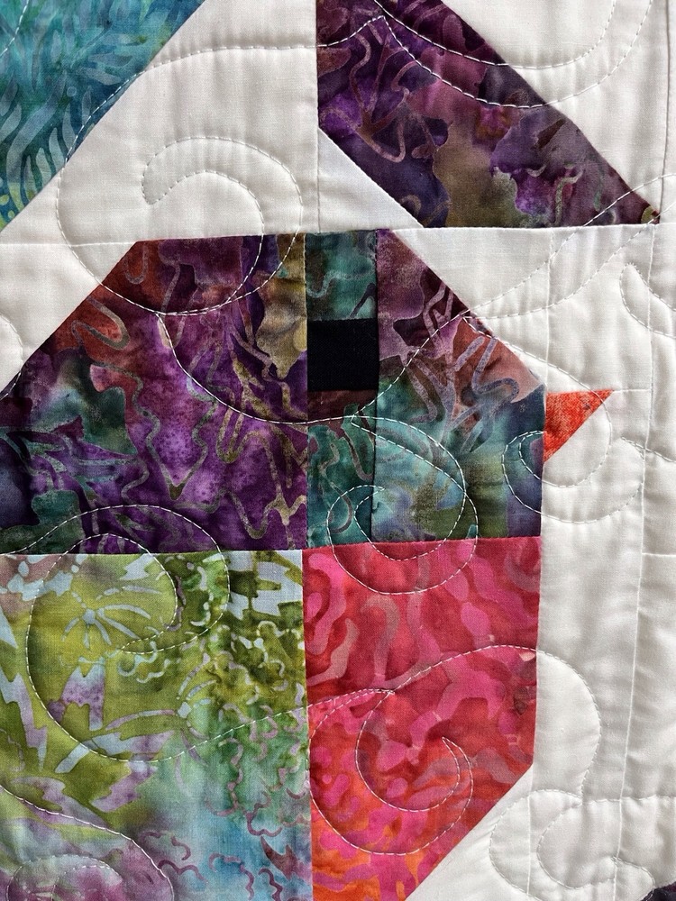 Handmade Patchwork Batik Cotton Quilt “Sparrows” Size 60” X 55”