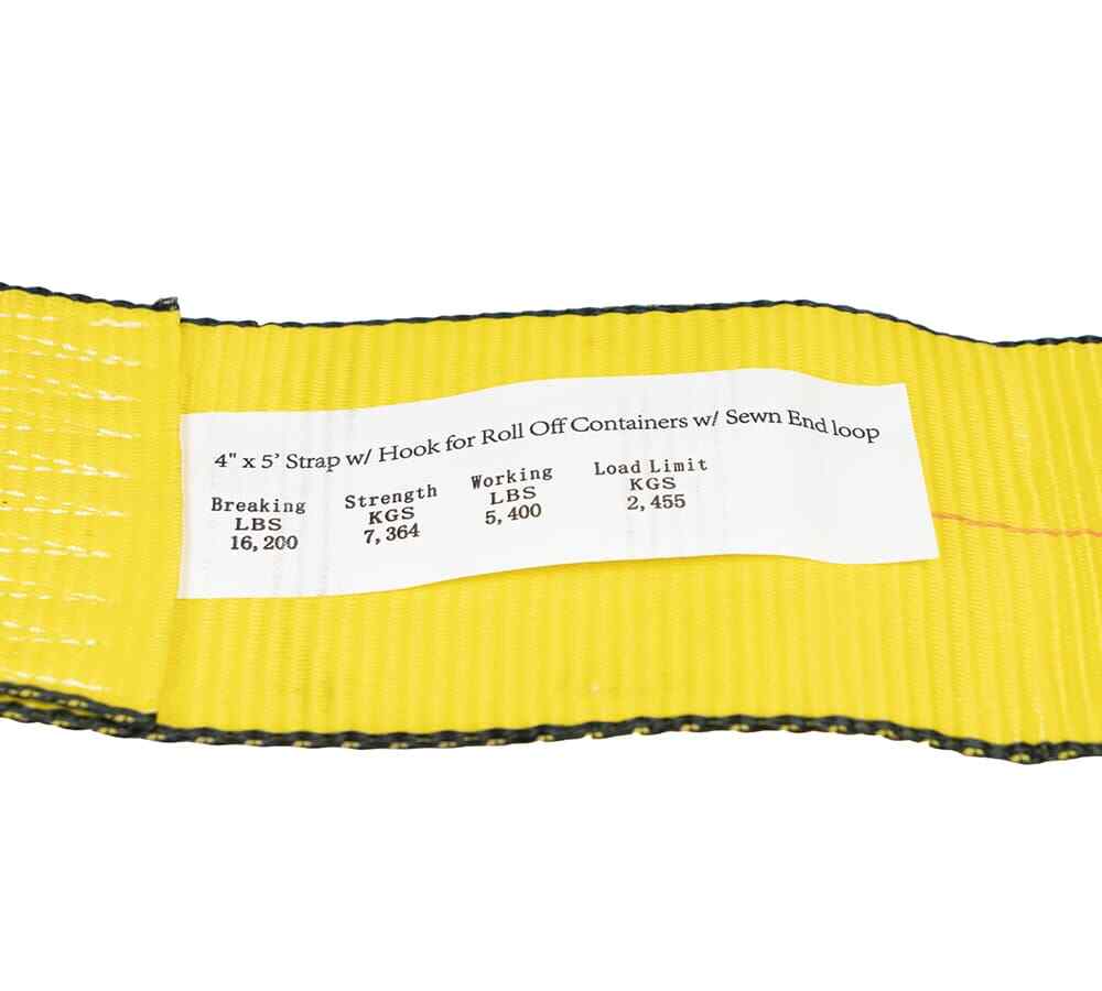(10 Pack) 4" x 5' Roll Off Container Yellow Winch Strap w/ Large Flat Hook fo...