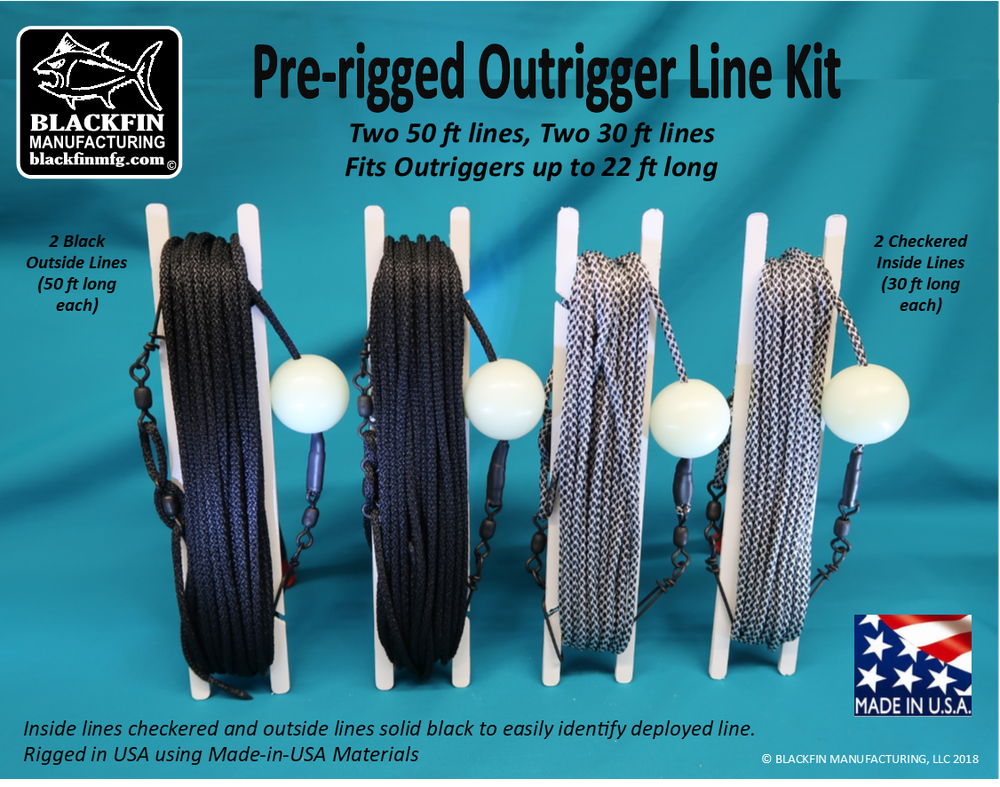 Outrigger Rigging Kit 4 Line Set 50/30 Ft + Locking Double Pulleys & Line Caddy