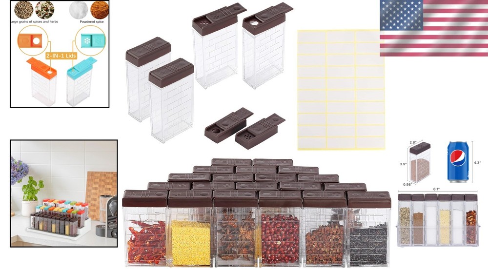 Airtight Spice Containers 24-Pack - Eco-Friendly