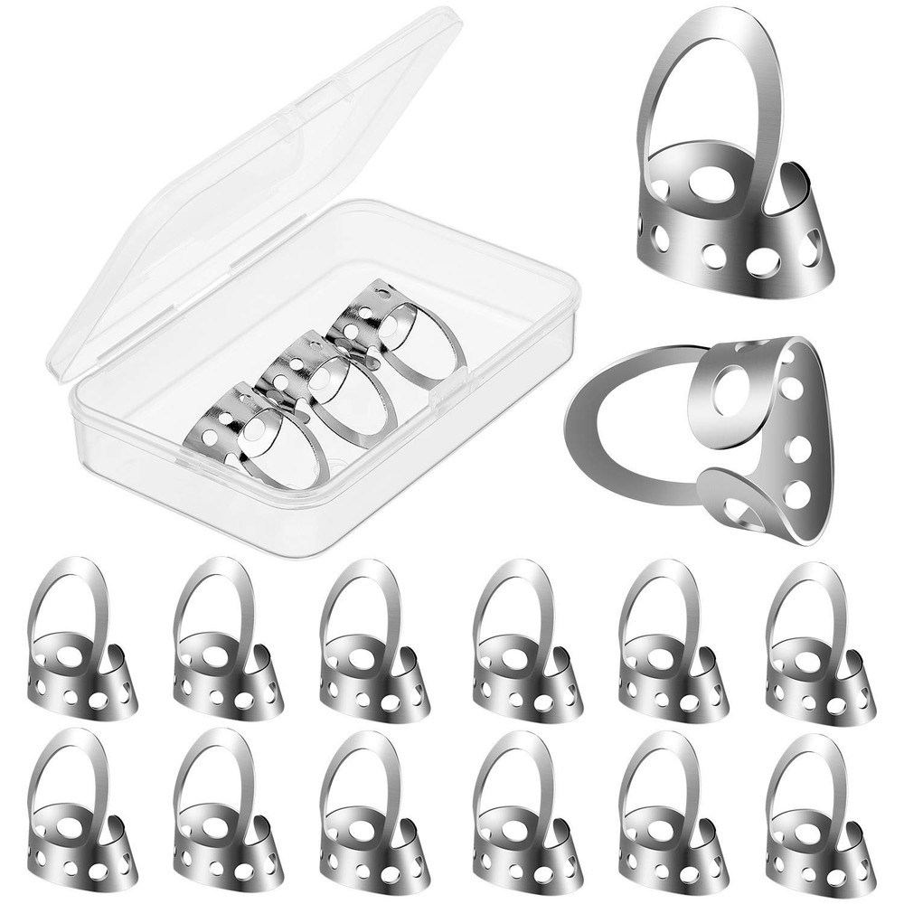 Shappy 12 Pcs Stainless Steel Metal Finger Picks, Open Medium, large, Silver