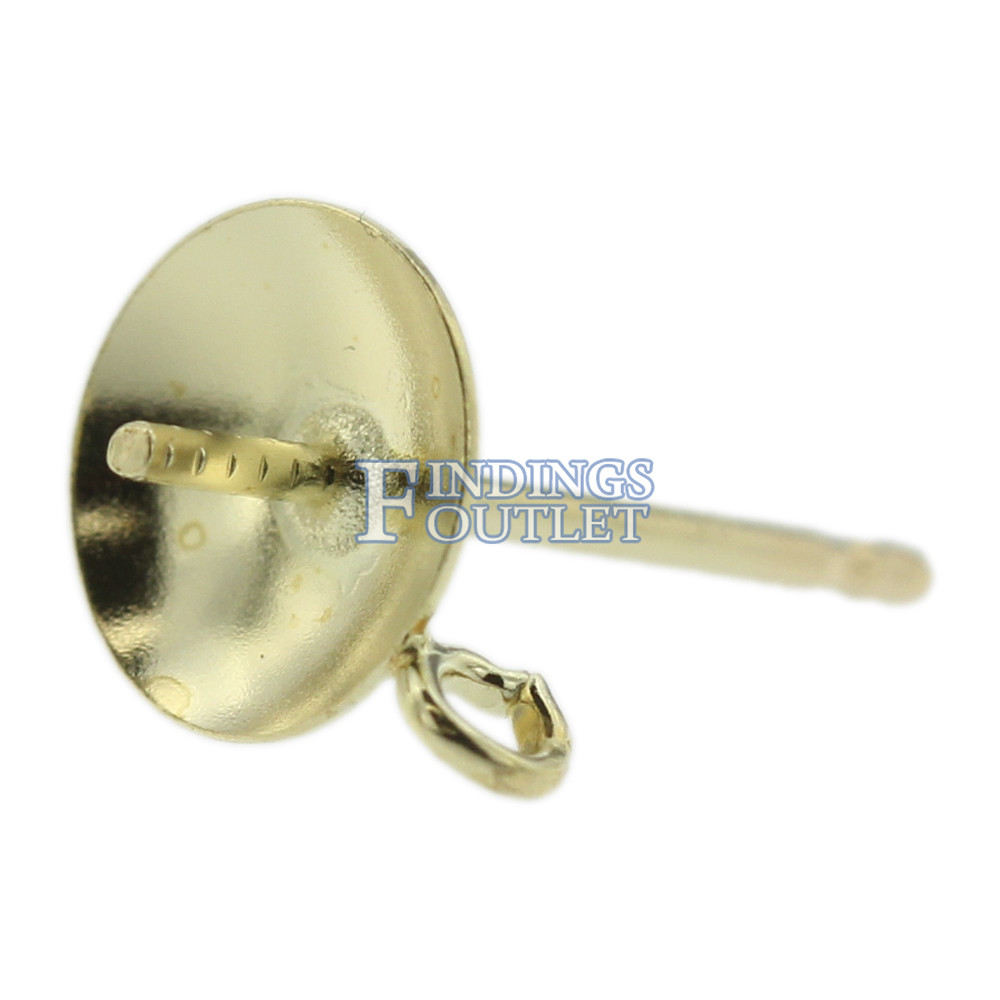14k Yellow Gold Pearl Cup Stud Earring Mounting Setting Push Back Post With Ring